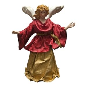 Vintage Clothique Angel Christmas Tree Topper Gold & Red Dress